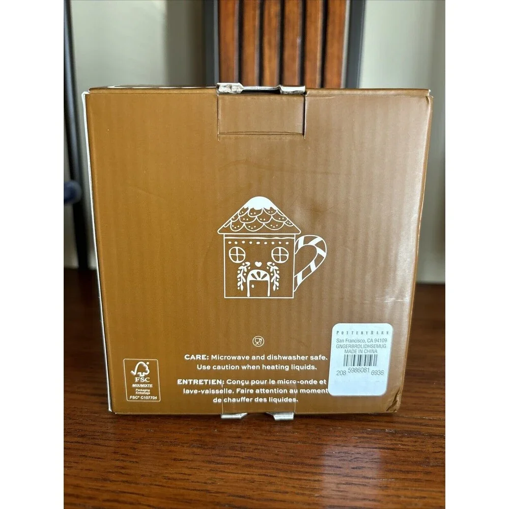 Pottery Barn Gingerbread House Lidded Stoneware Mug Winter Christmas Holiday NIB